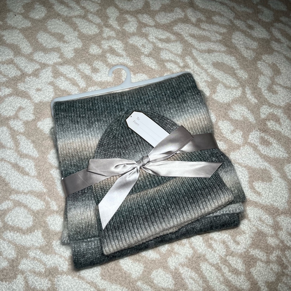 Gray Knit Scarf and Beanie Set